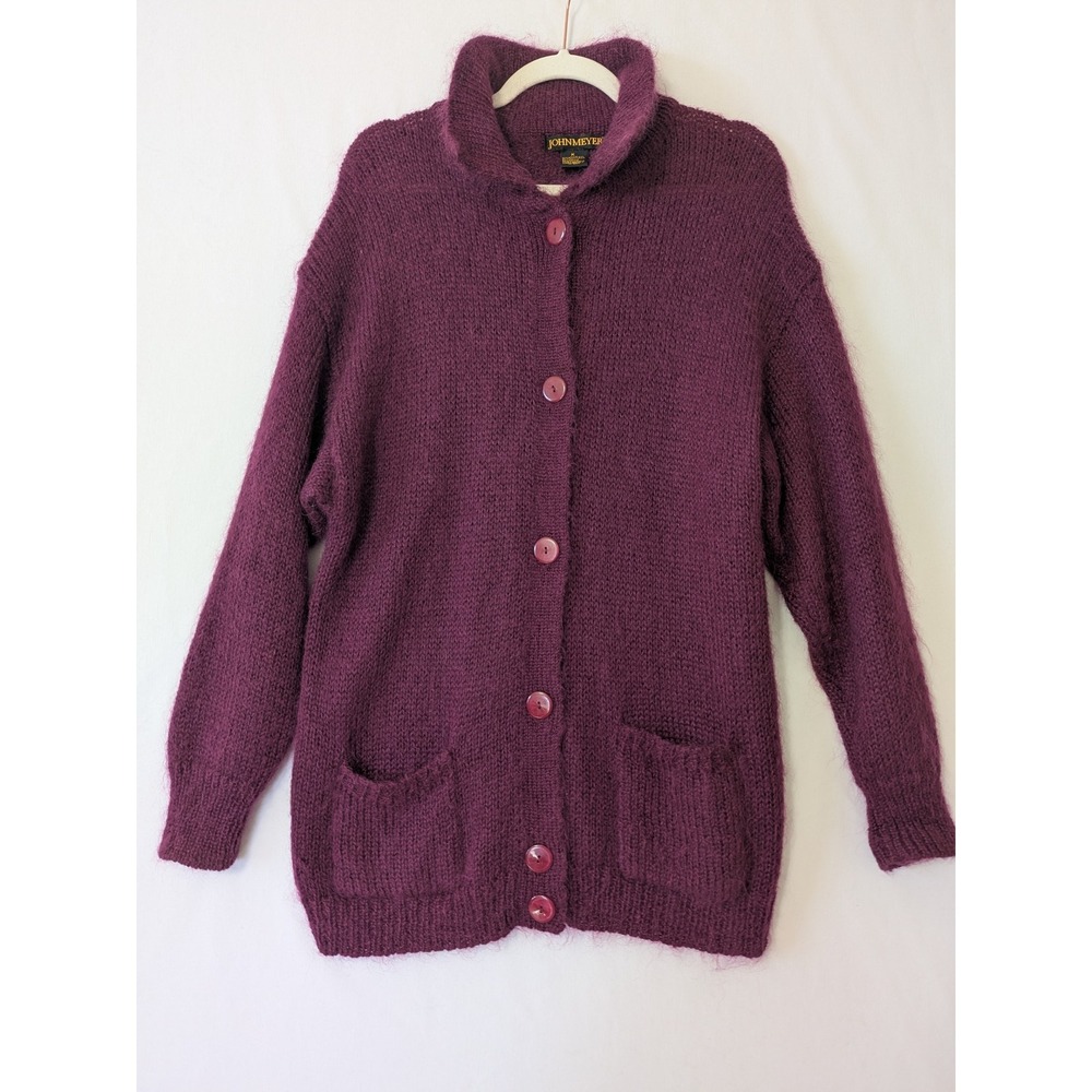 John‎ Meyer Cardigan Women Medium Purple Vintage Mohair Blend Fuzzy Longline 90s